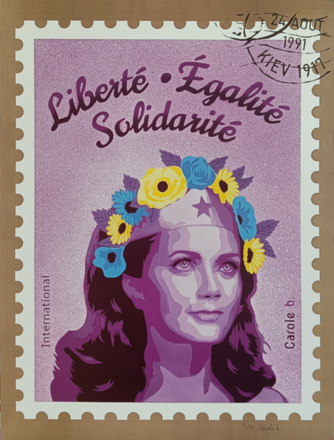 Liberte_egalite_solidarite_affiche_ukraine-unhcr_carole_b_wonder_woman-timbre_street_art_cropped